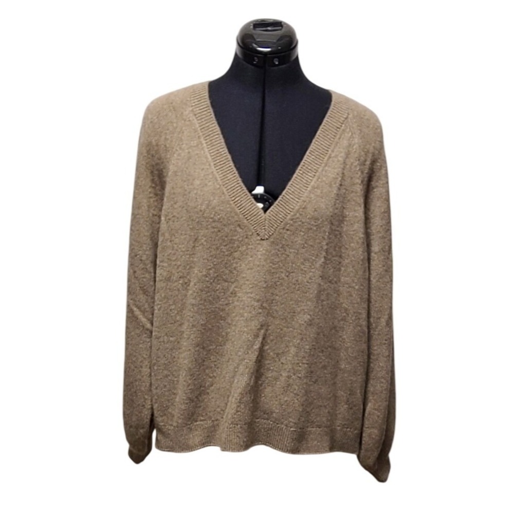PAIGE Raine V-Neck‎ Sweater Heather Brown 100% Cashmere Knit Women's Large NWT